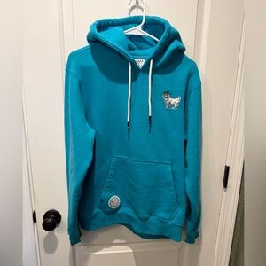 Goat Teal Blue Hoodie with Embroidered Goat Patch size small